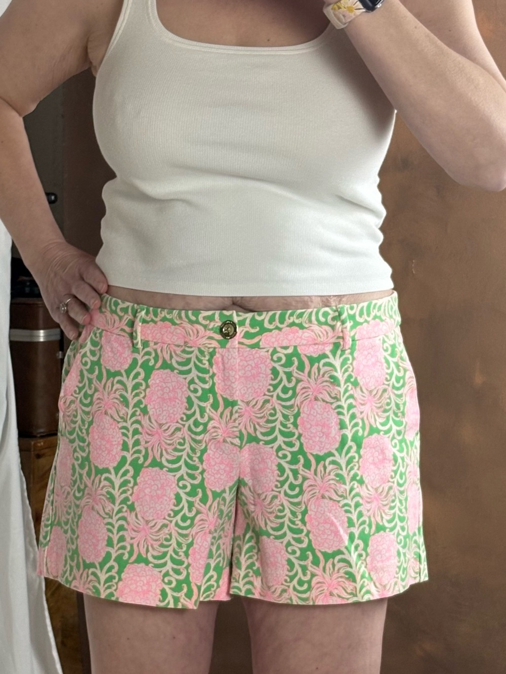 Lilly Pulitzer Pink Pineapple Print on Green Dressy Shorts